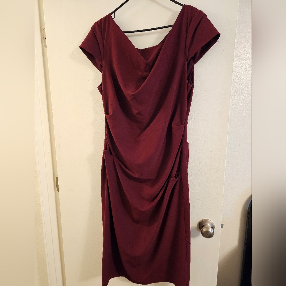 Adrianna Papell Burgundy Draped Cocktail Dress